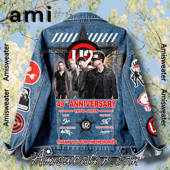 U2 Band 49th Anniversary 1976-2025 Signatures Hooded Hoodless Or Hooded Denim Jacket HG