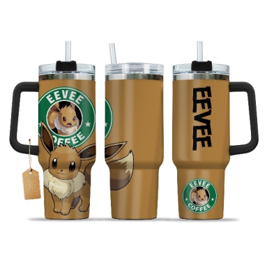 Eevee Coffee Pokemon Anime Custom   Quencher 30oz or 40oz Stainless Steel Tumbler With Handle HG