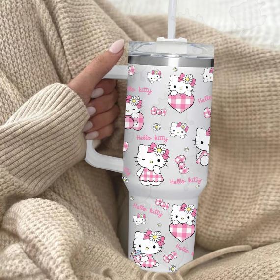 Pink Cat 40oz Tumbler Floral Cat Tumbler Cartoon Movies Mother Day 30oz or 40oz Quencher Tumbler Gift For Her Him Birthday Gift LN