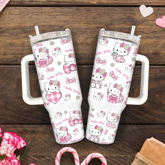 Pink Cat 40oz Tumbler Floral Cat Tumbler Cartoon Movies Mother Day 30oz or 40oz Quencher Tumbler Gift For Her Him Birthday Gift LN