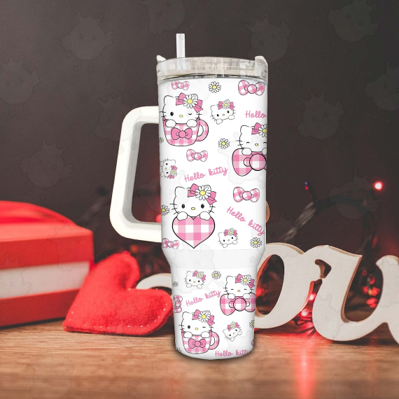 Pink Cat 40oz Tumbler Floral Cat Tumbler Cartoon Movies Mother Day 30oz or 40oz Quencher Tumbler Gift For Her Him Birthday Gift LN
