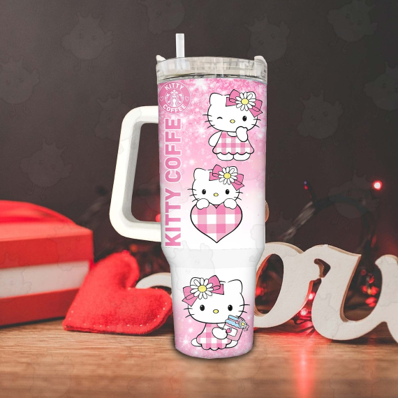 Pink Cat 30oz or 40oz Tumbler Cartoon Movies Mother Day 40oz Quencher Tumbler Gift For Her Him Birthday Gift LN Floral Cat Tumbler