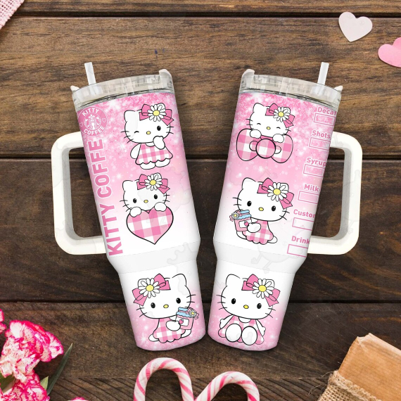 Pink Cat 30oz or 40oz Tumbler Cartoon Movies Mother Day 40oz Quencher Tumbler Gift For Her Him Birthday Gift LN Floral Cat Tumbler