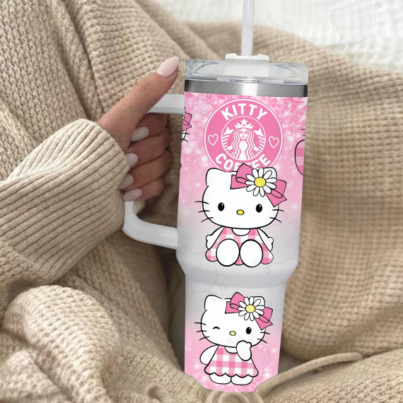 Pink Cat 30oz or 40oz Tumbler Cartoon Movies Mother Day 40oz Quencher Tumbler Gift For Her Him Birthday Gift LN Floral Cat Tumbler