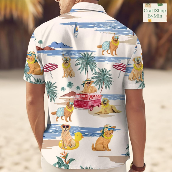 Golden Retriever Hawaiian Shirt, Dogs Button Up Shirt, Summer Shirt for Men, Beach Gift for Dog Lovers