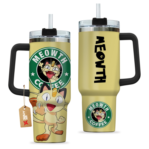 Meowth Coffee Pokemon Anime Custom   Quencher 30oz or 40oz Stainless Steel Tumbler With Handle HG