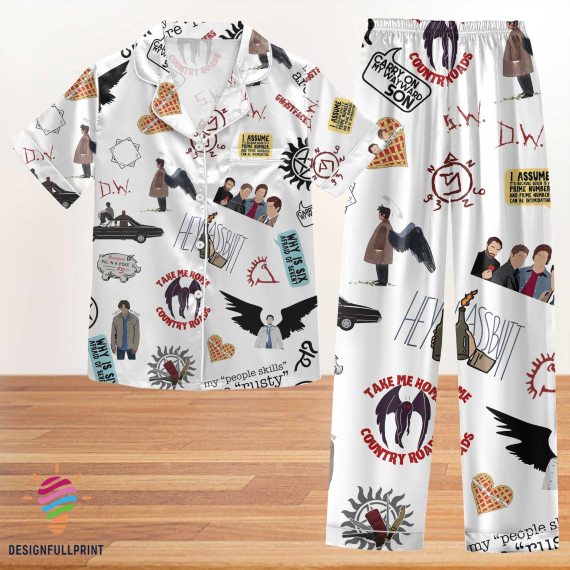 Supernatural Button Down Long Sleeve Or Short Sleeve Pyjama Pajamas Set Set with Pants HG