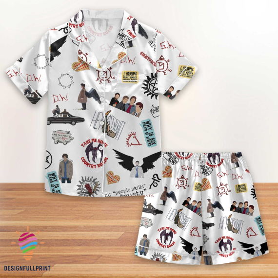 Supernatural Button Down Long Sleeve Or Short Sleeve Pyjama Pajamas Set Set with Pants HG