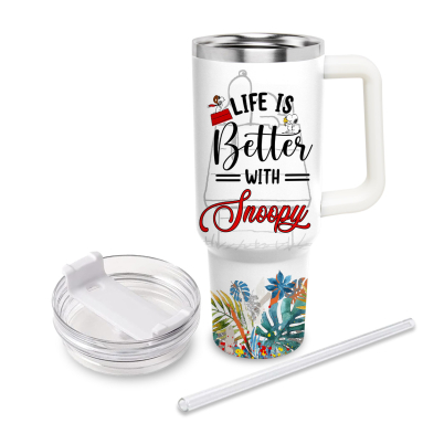 Snopi Peanuts Cartoon Custom Quencher 30oz or 40oz Stainless Steel Tumbler HG With Handle