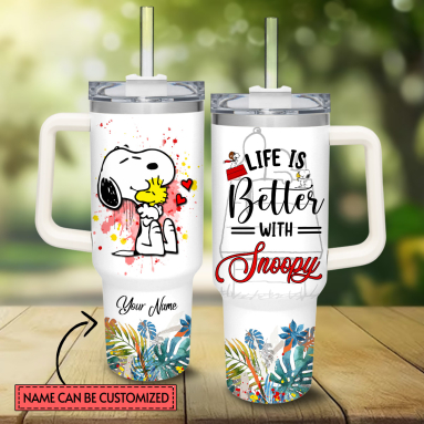 Snopi Peanuts Cartoon Custom Quencher 30oz or 40oz Stainless Steel Tumbler HG With Handle