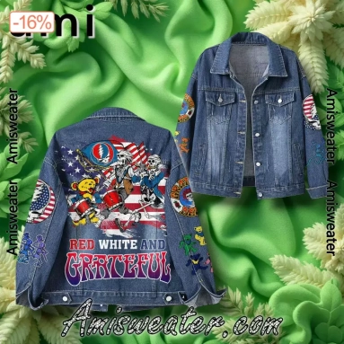 Red White And Grateful Dead Hooded Hoodless Or Hooded Denim Jacket HG