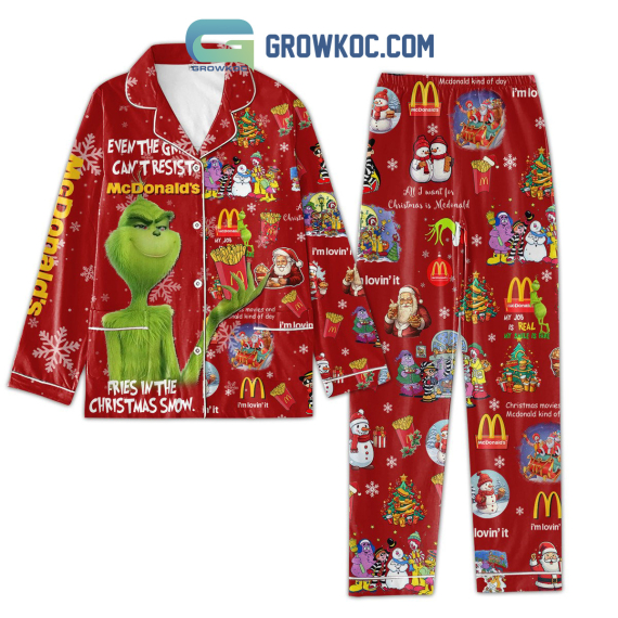 Even The Grinch Cant Resist McDonalds Fries In The Christmas Snow Im LovinIt Christmas Silk Family Matching Pajamas Set Christmas Gifts HG