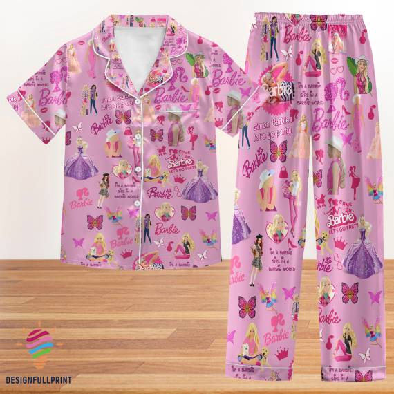 Let's Go Party Come On Barbie Pink Design Pyjama Pajamas Set NVA