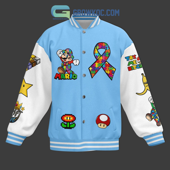 Super Mario Super Autism Accept Understand Love Fan Baseball Jacket NVA Varsity Jacket Unisex Jacket