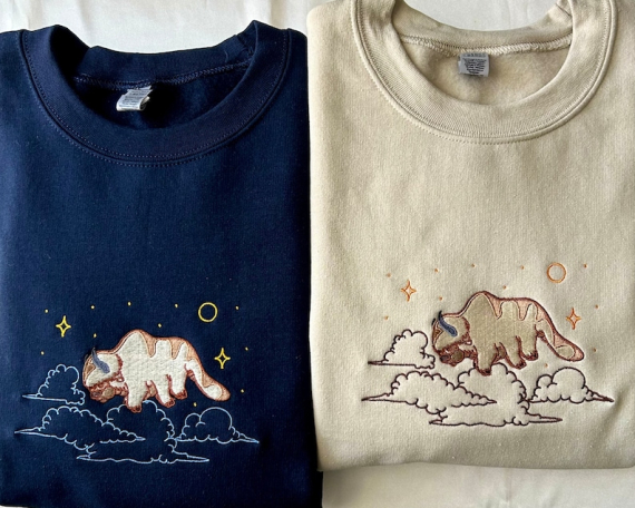 Sky Bison embroidered sweatshirt, Bison custom design sweatshirt, yip yip sweatshirt, Hoodie, Anime sweatshirt HG
