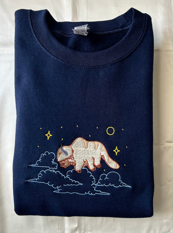 Sky Bison embroidered sweatshirt, Bison custom design sweatshirt, yip yip sweatshirt, Hoodie, Anime sweatshirt HG