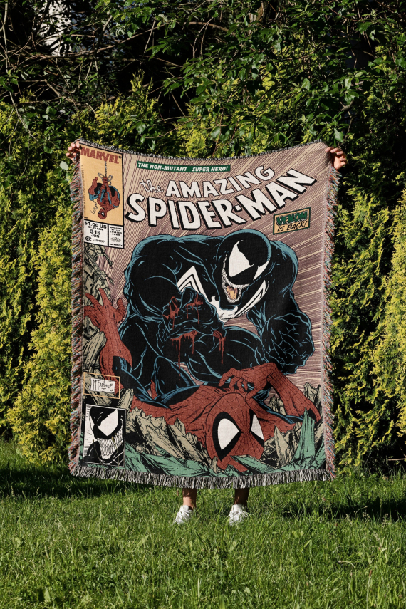 Spider-Man Hand Woven Blanket HG | Comic Tapestry Throw | Marvel Venom