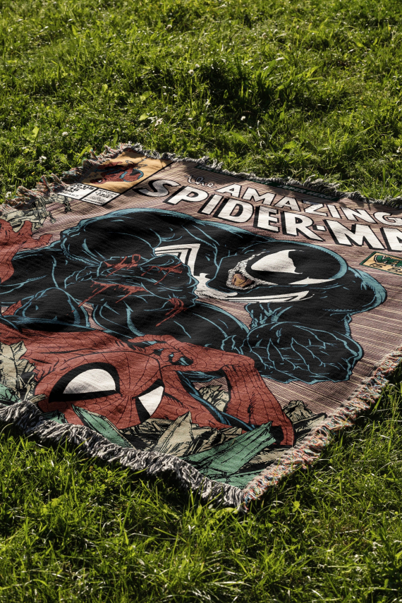 Spider-Man Hand Woven Blanket HG | Comic Tapestry Throw | Marvel Venom