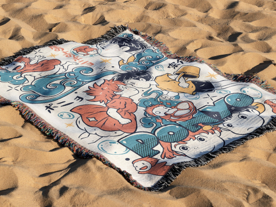 Ghibli Hand Cozy Woven Blanket HG | Anime Ponyo Tapestry Throw | Suitable As Snuggle Blanket Or Woven Wall Hanging