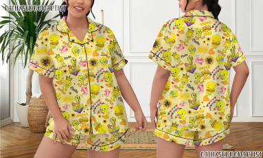 Tweety Bird  Tweety Bird   Holiday Women Sleepwear Long Sleeve Or Short Sleeve Pyjama Pajamas Set  with Pants HG